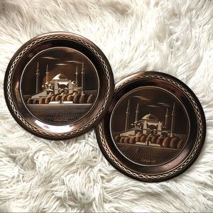 Vintage Handmade Turkey Hagia Sophia Mosque Copper Etched Plate Pair